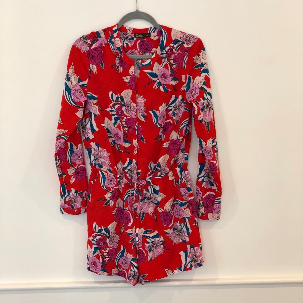 Long sleeve red floral romper